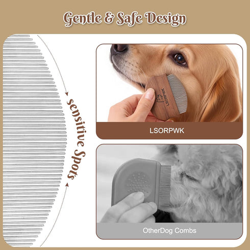 LSORPWK Eye Comb for Dogs & Cats,Wooden Tear Stain Remover for Pets,Gentle Grooming Tool with Rounded Tips,Flea Comb