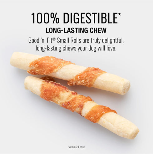 Good ‘n’ Fit Rolls, 6 Small Rolls Made with Real Venison, Long-Lasting Highly Digestible Rawhide Chews for Dogs