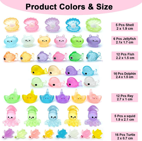 72Pcs Mini Resin Ocean Animal Figurines Glow in The Dark Miniature Figurines Aquarium Ornaments Charms for Garden Fish Tank Aquarium Home DIY Craft Presents by Sanviatime