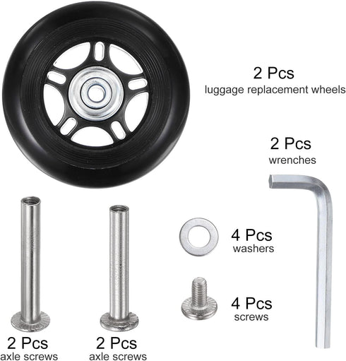 uxcell Replacement Luggage Wheels, 75x24mm Suitcase Wheel Repair Kits with PU Bearing Wheels, Washers, Wrenches, Axle