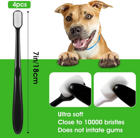 Dog Toothbrush, 4 Pcs Soft Dog Tooth Brushing Kit, Puppy Toothbrush Long Handle Pet Toothbrush Universal for Pet Dogs Teeth Cleaning and Oral Care Dental Hygiene Convenient (Black, White)