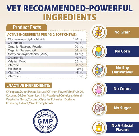 200 Omega3, Inflammatory Hip and Joint Supplement for Dogs Dog Calming Chews with Glucosamine, Chondroitin, Msm