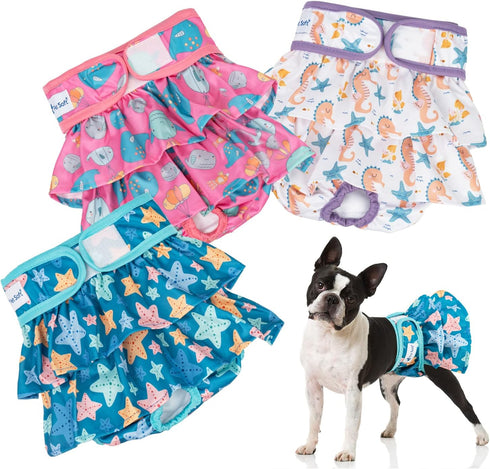 Pet Soft Female Dog Diapers - 3 Pack Washable Dress-Style Dog Diapers