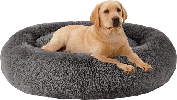 MFOX Calming Dog Bed for Medium and Large Dogs, Faux Fur Donut Cuddler, Sizes L/XL/XXL/XXXL, Up to 100 lbs