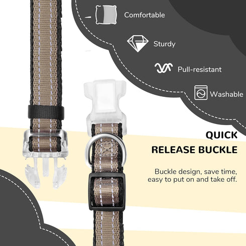 Large Dogs Reflective Dog Collar, Adjustable Mesh Padded Pet Collar with Quick Release Buckle, Durable Grey