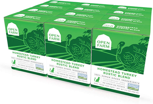 Open Farm Homestead Turkey Blend Wet Cat Food, 5.5 oz, Pack of 12 Boxes, Complete Meal or Food Topper