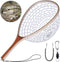 PLUSINNO Fly Fishing Net, Wooden Frame Landing Net with Magnetic Release, Soft Rubber Mesh for Trout Bass Catch