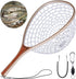 PLUSINNO Fly Fishing Net, Wooden Frame Landing Net with Magnetic Release, Soft Rubber Mesh for Trout Bass Catch