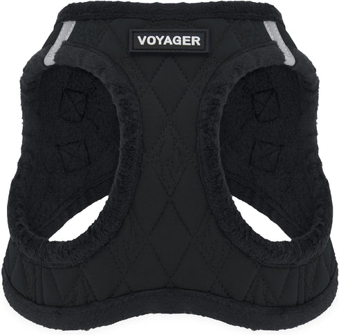 Voyager Step-In Plush Dog Harness - Soft Vest Harness for Small and Medium Dogs, Black Plush, XL