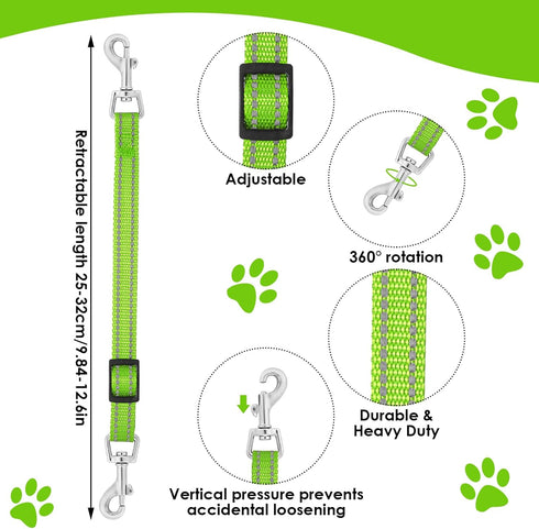 2PCS Reflective Dog Safety Collar Clips, Adjustable Nylon Pet Collar Connector (Green, Pink)