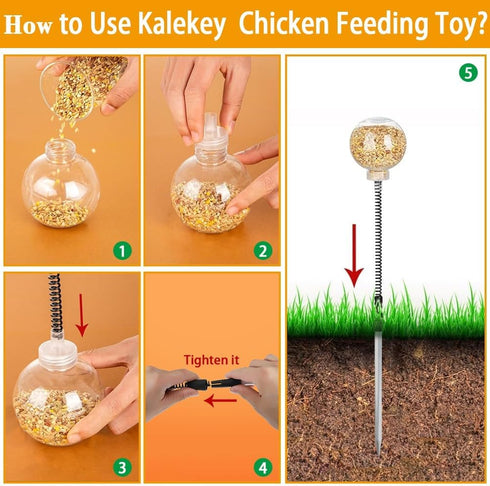 Kalekey 4 Pack Chicken Feeding Toy, Chicken Enrichment Toys with Spring and Ground Stake, Chick Treat Dispenser Peck