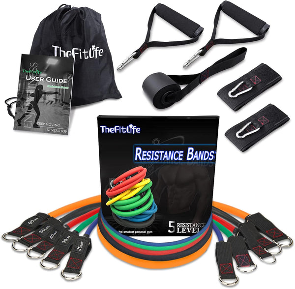 TheFitLife Exercise Resistance Bands with Handles, 5 Fitness Workout Bands, Stackable up to 300 lbs, Training Tubes