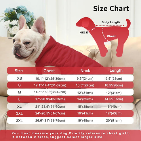 2 Layers Fleece Lined Warm Dog Jacket - Soft Windproof Medium Dog Coat for Winter (Red XL)