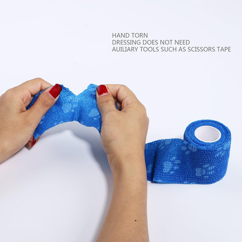 Pet Cohesive Bandage Wrap Tape, Self-Adhering Elasticity Gauze Rolls for Dogs, Cats, Horses, Birds (White and Blue)