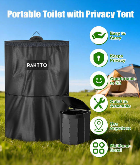 PAHTTO Portable Camping Toilet, Foldable Toilet for Adults with Detachable Phone Shelf and Toilet Paper Holder