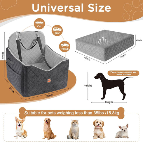 Felixora 35lbs Dog Car Seats for Small/Medium Dogs, Puppy Car Seat with Side Opening, Thick Cushion, Detachable