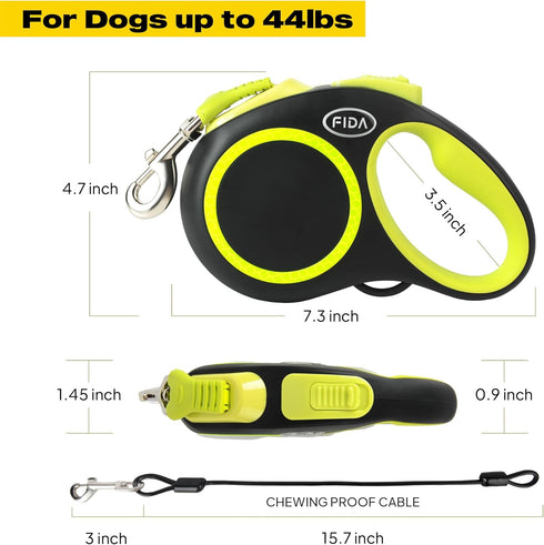 Fida Retractable Dog Leash - Reflective 16ft Heavy Duty Leash for Medium/Large Dogs up to 44 lbs, Tangle Free