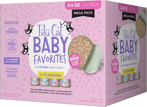 Tiki Cat Baby Favorites Whole Foods Wet Cat Food for Kittens, Mega Pack, 24 Cans (2.4 oz each)