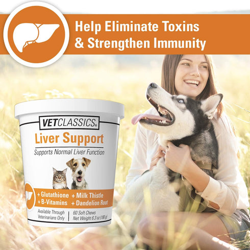 Vet Classics Liver Support Supplement for Dogs & Cats, 60 Soft Chews - B-Vitamins, Glutathione, Milk Thistle