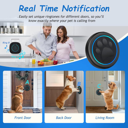 1000ft 60 Training(2 1 Soft Ring Blk Dog Bells to Go Outside - Wireless Dog Door Bell with Range, Melodies, LED