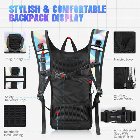 Hydration Backpack with 2L Bladder, Festival Rave Hydration Pack for Hiking, Biking, Festivals, Raves