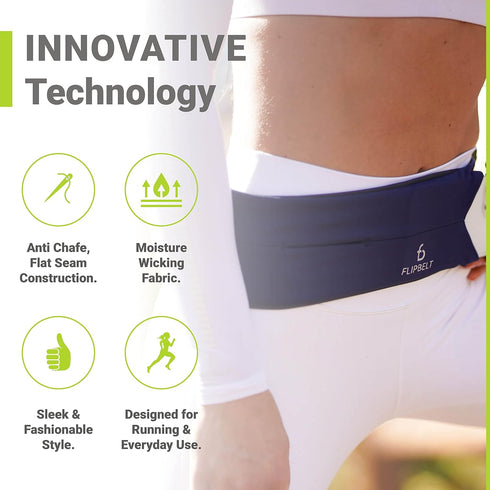 FlipBelt Classic Running Belt, Fanny Pack for Women and Men, Non Chafing Waist Band Pack for Phone, Moisture Wicking
