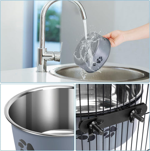 Dog Crate Water Bowl - 2PCS No Spill Hanging Bowls, Detachable Pet Food Water Bowl with Clamp Holder