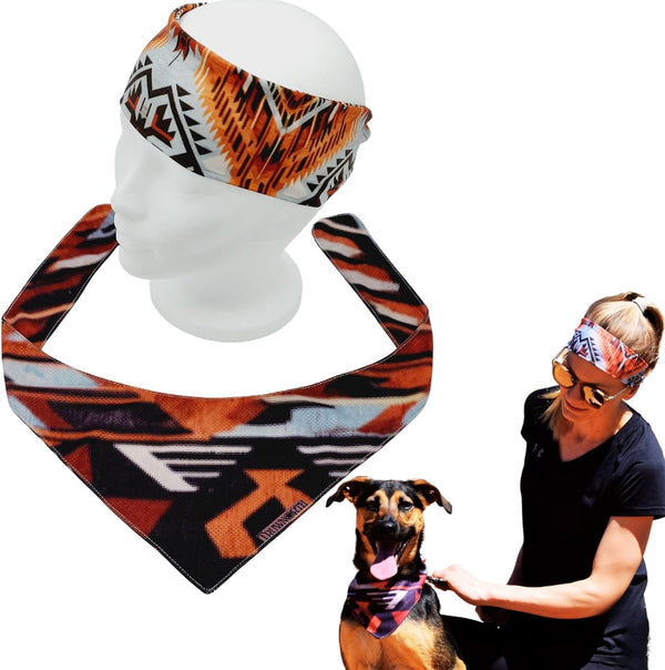 Cooling Dog Bandana and Matching Headband Set for Men/Women Fitness, Pet Scarf for Dogs (Red, X-Large)