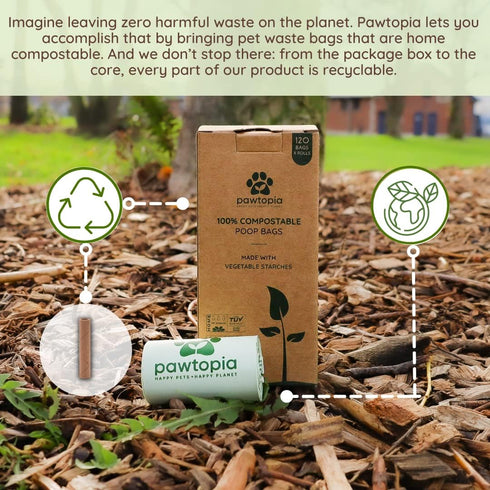 (120), Pawtria Certified Home Compostable Dog Poop Bags Poop Bags for Dogs, Cat Litter, Vegetable Starches, Dog Waste