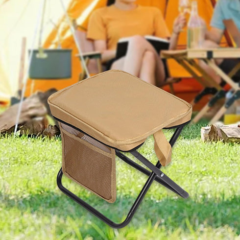 Aymzbd Backpacking Folding Camping Stool with Side Pocket Portable Small Foldable Chair Footrest for Park Hiking Garden