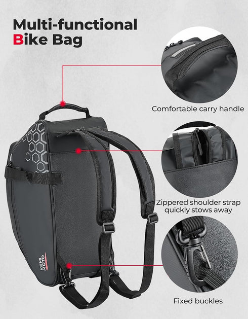 KEMIMOTO Rear Bike Rack Bag - 13L Waterproof 3 IN 1 Trunk Bag for Road Mountain City Bikes