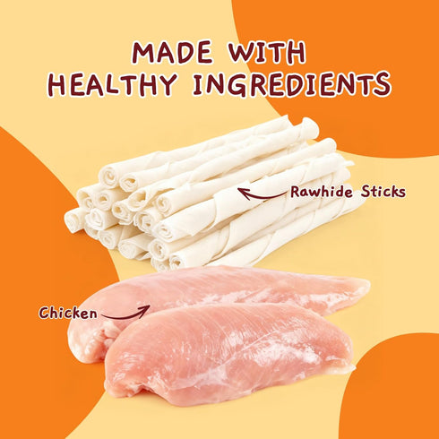 52 Count 5 Inch 21.2 oz Jungle Calling Chicken Wrapped Rawhide Sticks Dog Treats, High-Protein, Digestible Dog Chews