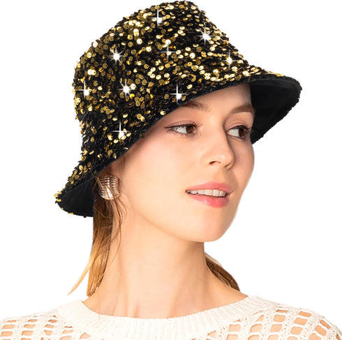 Womens Sequin Bucket Hat, Shiny Glitter Sun Hats for Party, Girls Teens Travel Cap