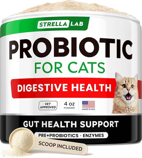 StrellaLab Cat Probiotic Powder, Easy to Mix Digestive Support for Indoor Cats, Health Supplies Food Supplement, 4 oz