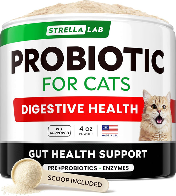 StrellaLab Cat Probiotic Powder, Easy to Mix Digestive Support for Indoor Cats, Health Supplies Food Supplement, 4 oz