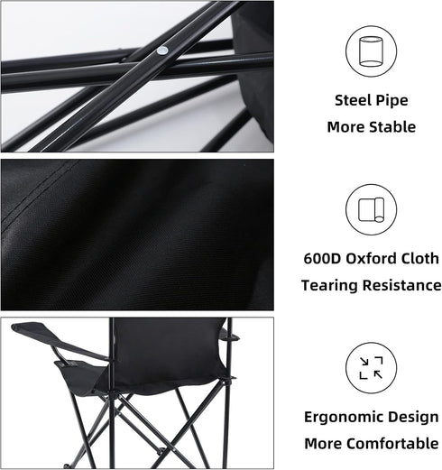 YSSOA XL Portable Black Folding Camping Chair with Armrest