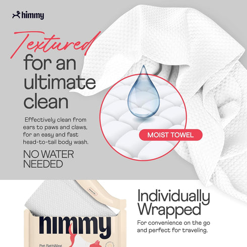 Himmy Large Pet Wipes for Dogs and Cats - 12" x 18" Bath Wipes for Cleaning, Deodorizing, Anti-Itch Grooming