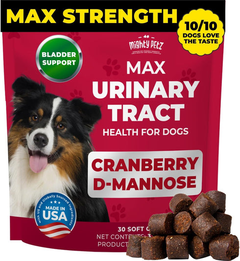 Mighty Petz MAX Cranberry for Dog UTI Treatment - MAX Strength Supplement + D-Mannose, Bladder Control & Kidney Support