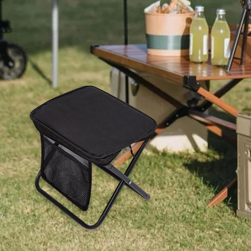Menolana Folding Camping Stool Footstool with Side Pocket Multipurpose Small Foldable Chair for Park Traveling Fishing
