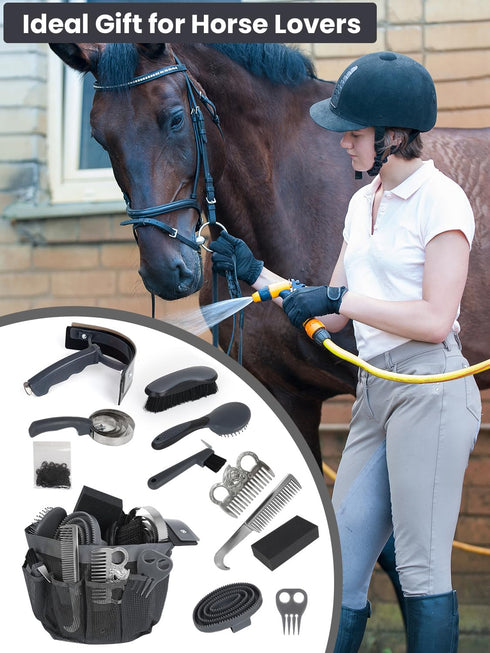 12 Set Set Horse Grooming Kit Pieces Complete Horse Brushes & Care Supplies with Organizer Tote Bag, Equine Coat