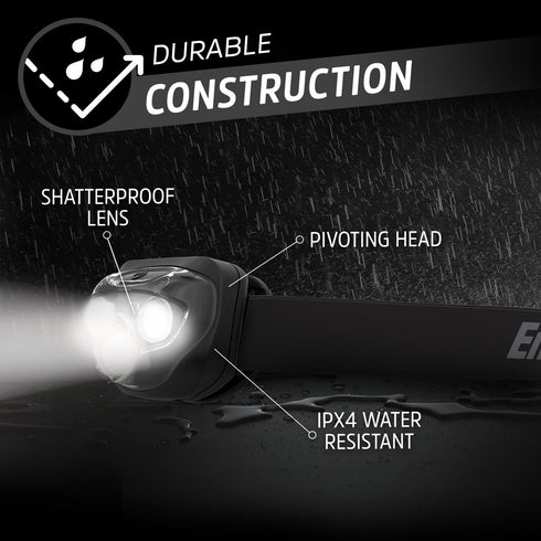 PRO-260 (4-Pack), IPX4 Energizer LED Headlamp Water Resistant Headlamps, High-Performance Head Light for Outdoors