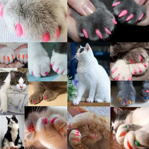 VICTHY 140pcs Cat Nail Caps, Cat Claw Covers with Adhesives and Applicators (14 Colors, Medium)