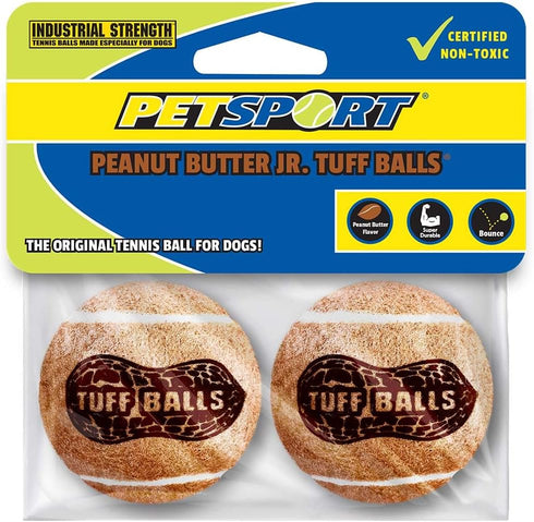 PetSport Junior Peanut Butter Tuff Ball Dog Toys | 2 Pack Jr. (1.8") Durable Rubber Tennis Balls