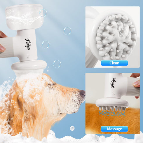 Furgo Dog Bath Brush with Automatic Shampoo & Foam Dispenser, Soft Silicone Massage Brush for Deep Cleansing
