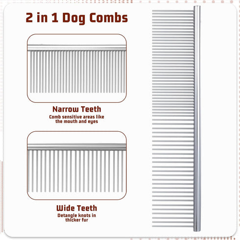 cobee 4 Set Tangles(3 Pcs Dog Grooming Combs, Stainless Steel Pet Comb Pet Grooming Comb Kit Metal Knots Hair Remover