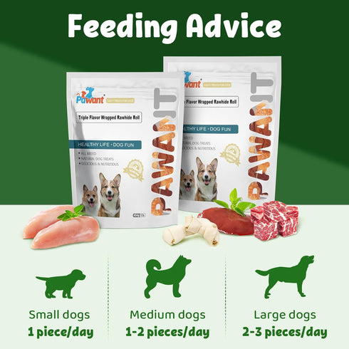 454g Dog Treats Triple Flavor Rolls - Chicken Liver, Beef, Chicken Wrapped Rawhide Rolls for Medium and Large Dogs