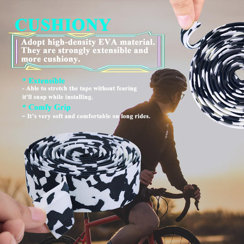 KINGOU Black & White Camouflage EVA Road Bike Handlebar Tape, 2PCS Per Set