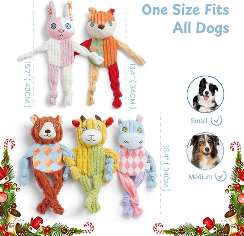 5PC Nocciola No Stuffing Puppy Toys - Dog Toys Plushies Whimsical Variety Colors Animal Plush Toy with Squeaky Crinkle
