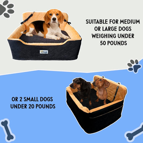 55 lbs, 2 Large Dog Car Seat Booster Seat Bed for Pets up to Black, Travel Safety | Fits Small Dogs Pets| Washable