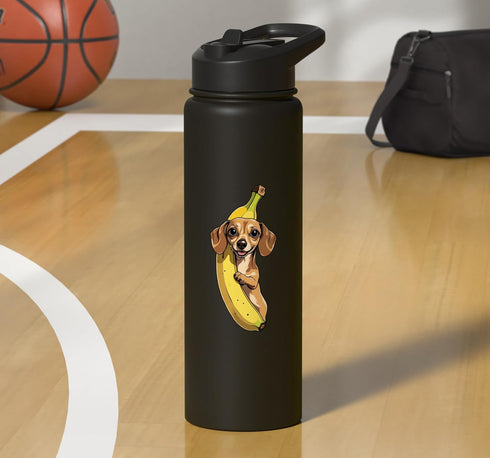 Timowo Studio Cute Dog with Banana Animal Illustration Stainless Steel Insulated Water Bottle